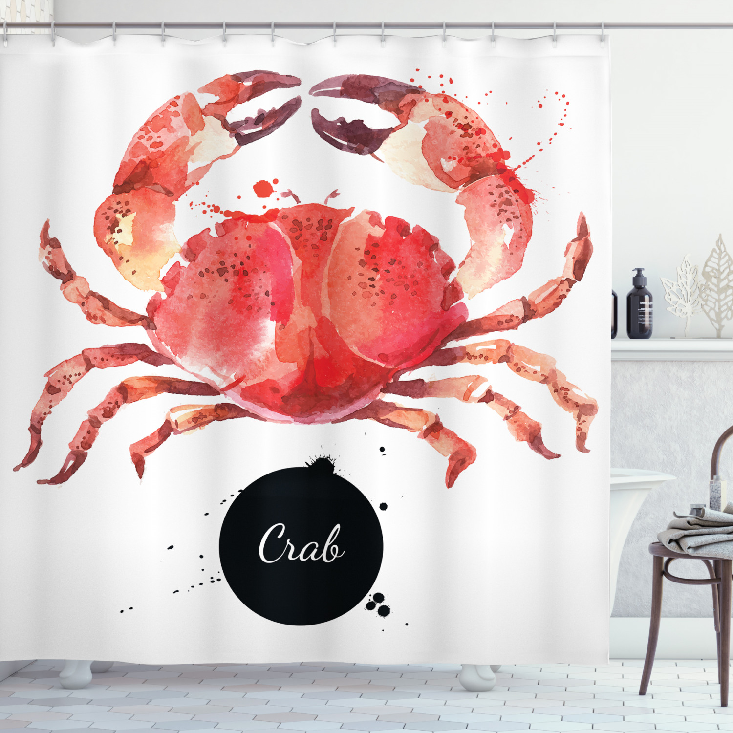 72x72" Watercolor Crab Polyester Fabric Shower Curtain Bathroom Decor w/ Hooks 72x72" Watercolor Crab Polyester Fabric Shower Curtain Bathroom Decor w/ Hooks
